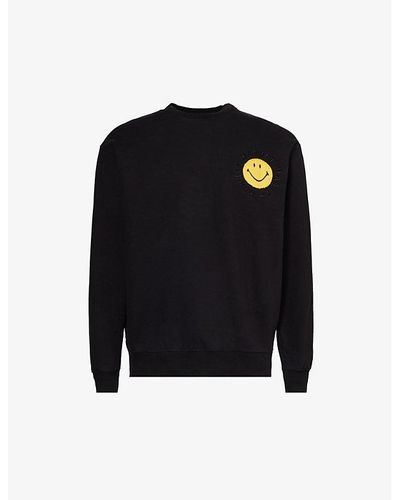 Market Smiley-appliqué Crewneck Cotton-jersey Sweatshirt X - Black