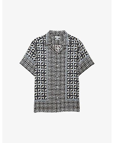 Reiss Prentice Geometric-print Short-sleeve Woven Shirt - Multicolour