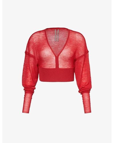 Rick Owens Maglia V-neck Wool-knit Sweater - Red