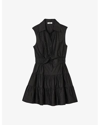 Sandro Rhinestone-embellished Cotton Mini Dress - Black