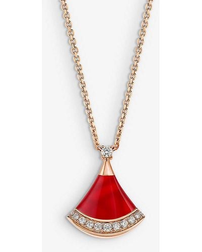 BVLGARI Divas' Dream 18ct Rose-gold, 0.13ct Brilliant-cut Diamond And Carnelian Pendant Necklace - White