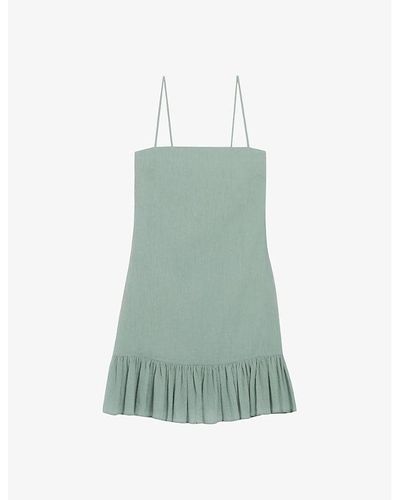Claudie Pierlot Ruffle-hem Square-neck Cotton Mini Dress - Green