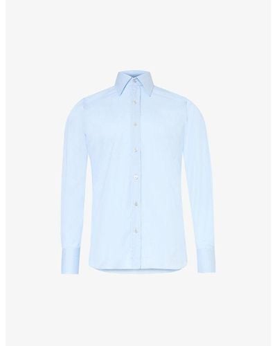 Tom Ford Straight-point-collar Slim-fit Cotton-poplin Shirt - Blue