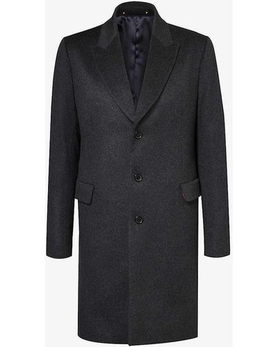 Paul Smith Single-breasted Brushed Wool And Cashmere-blend Coat - Blue