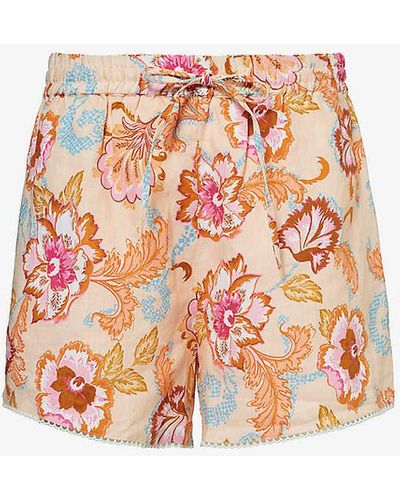 Seafolly Spring Festival Graphic-print Mid-rise Linen Shorts X - White