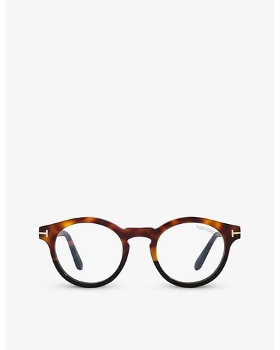 Tom Ford Tr001692 Ft5887-b Round-frame Acetate Glasses - Brown