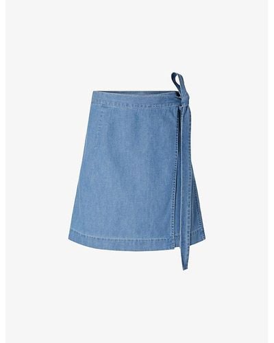 Soeur Aime High-rise Self-tie Denim Mini Skirt - Blue
