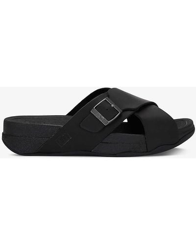 Fitflop Surfer Cross-strap Leather Sandals - Black