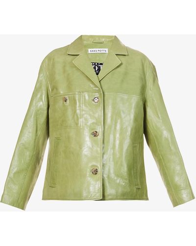 Saks Potts Nord Single-breasted Leather Blazer - Green