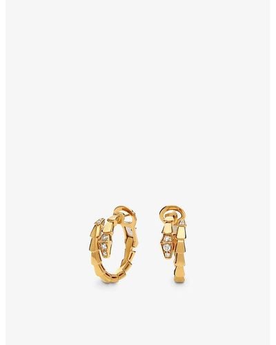 BVLGARI Serpenti Viper 18ct Yellow-gold And 0.18ct Diamond Hoop Earrings - Metallic