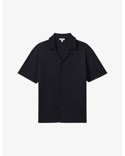 Reiss Vy Chase Relaxed-fit Short-sleeve Stretch-woven Shirt - Blue