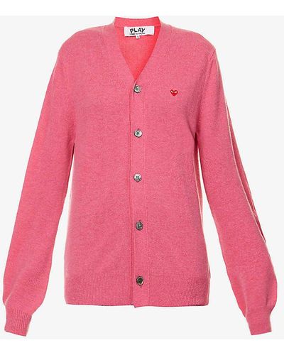 COMME DES GARÇONS PLAY Heart-embroidered Regular-fit Wool Cardigan - Pink