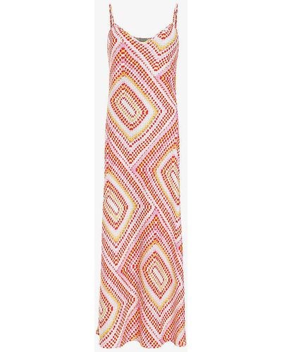 AllSaints Bryony Luisa Graphic-print V-neck Woven Midi Dress - Pink