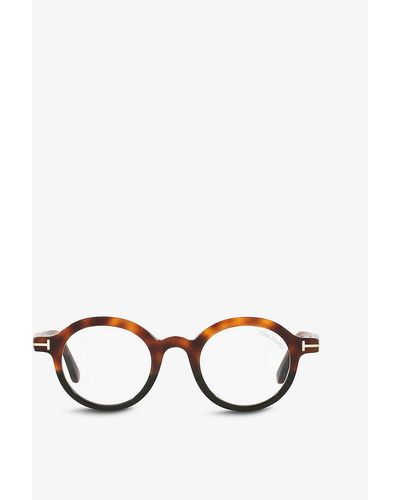 Tom Ford Ft5664-b Tortoiseshell-print Round-frame Glasses - Metallic