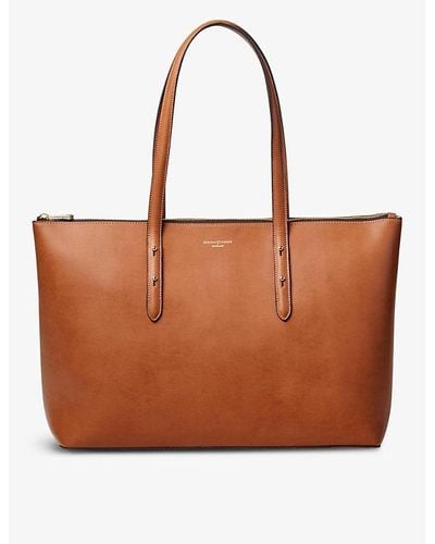 Aspinal of London Regent Logo-embossed Leather Tote Bag - Brown