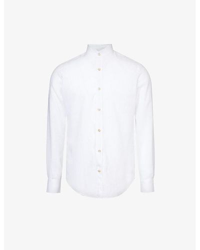 Eleventy Mandarin-collar Regular-fit Linen Shirt - White