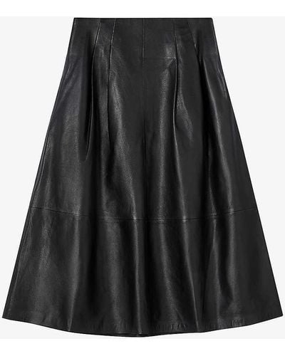LK Bennett Farrow A-line Leather Midi Skirt - Black