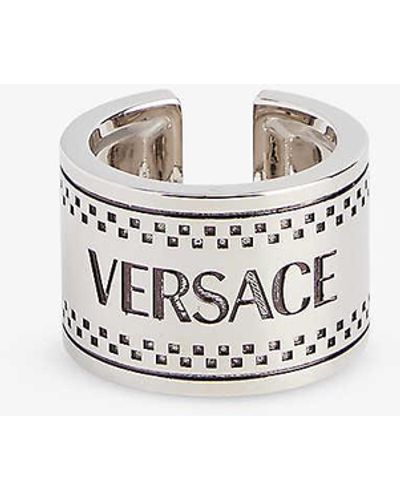 Versace Logo-engraved Wide Metal Ring - White
