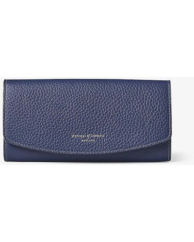Aspinal of London Essential Foiled-branding Pebbled-leather Purse - Blue