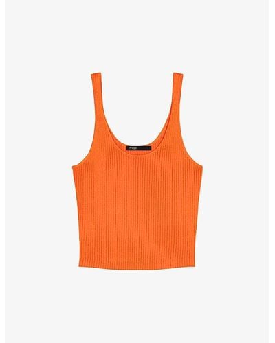Maje Short-sleeve Ribbed Stretch-knit Twin Set - Orange