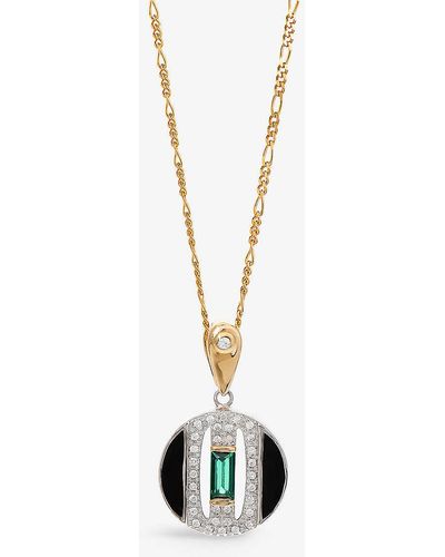 V By Laura Vann Daphne 18ct Yellow -plated Recycled Sterling-silver, Emerald, Cubic Zirconia And Enamel Pendant Necklace - White
