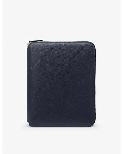 Smythson Vy Panama Zipped Leather A5 Writing Folder 24cm X 19.5cm - Blue