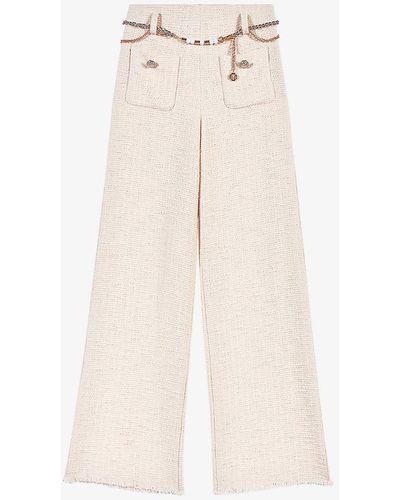 Maje Pileno Chain-belt Wide-leg Mid-rise Tweed Trousers - Natural
