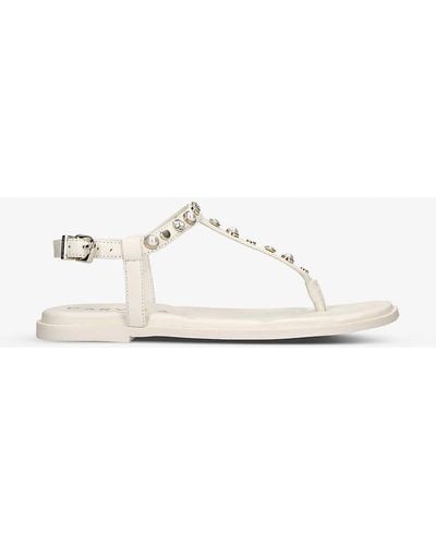 Carvela Kurt Geiger Precious T-bar Pearl-embellished Leather Sandals - White