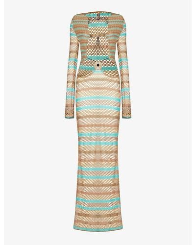 Jaded London Allure Striped Woven-blend Maxi Dress - Metallic