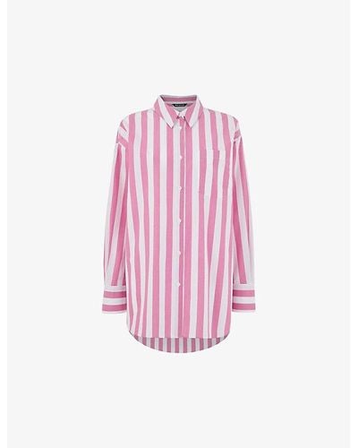 Whistles Stripe-pattern Oversized Cotton Shirt - Pink