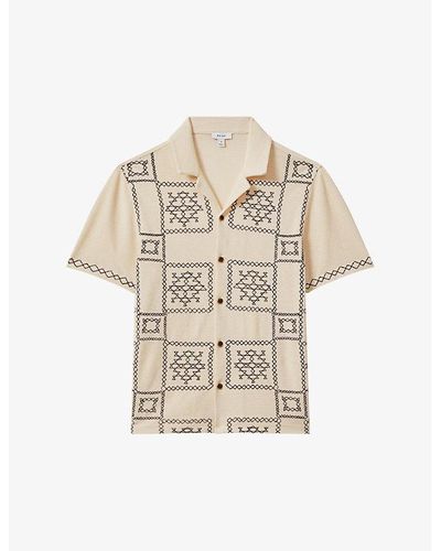 Reiss Cosmos Embroidered Regular-fit Stretch-cotton Shirt - Natural