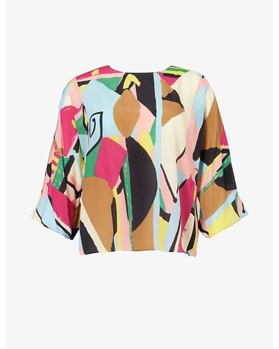 Weekend by Maxmara Pomposa Abstract-pattern Silk-crepe Blouse - White