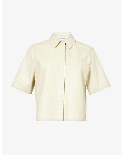 Yves Salomon Spread-collar Cropped Leather Shirt - Natural