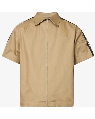 Givenchy Branded-panel Split-hem Boxy-fit Cotton-twill Shirt - Natural