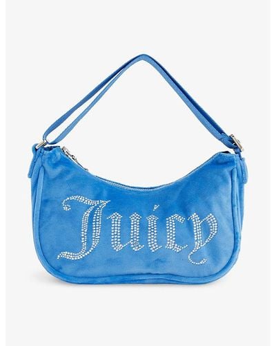 Juicy Couture Crystal-embellished Velour Shoulder Bag - Blue
