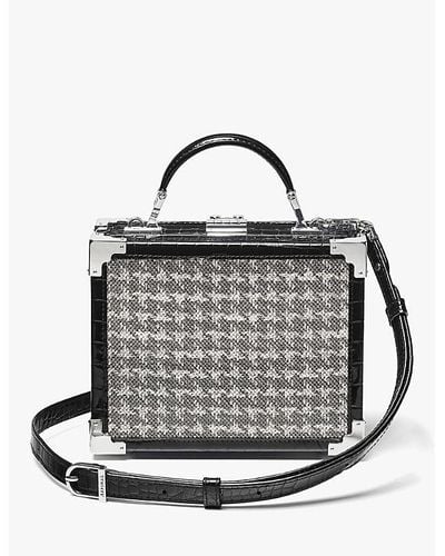 Aspinal of London The Trunk Dogtooth-pattern Leather Cross-body Bag - Gray