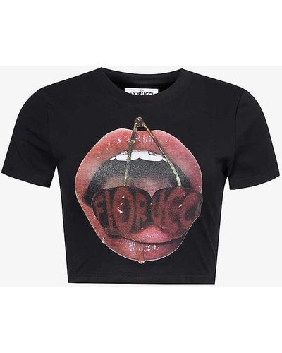 Fiorucci Mouth Graphic-print Stretch-cotton Jersey T-shirt - Black