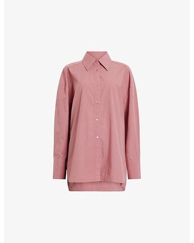 AllSaints Karina Relaxed-fit Long-sleeve Organic-cotton Shirt - Pink