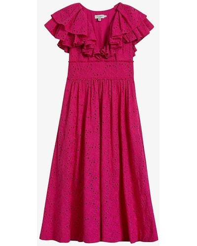 Ted Baker Mirza Ruffle-trim Cotton Midi Dress - Pink