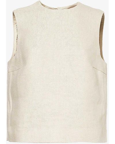 Theory Darted Sleeveless Round-neck Linen Top - White