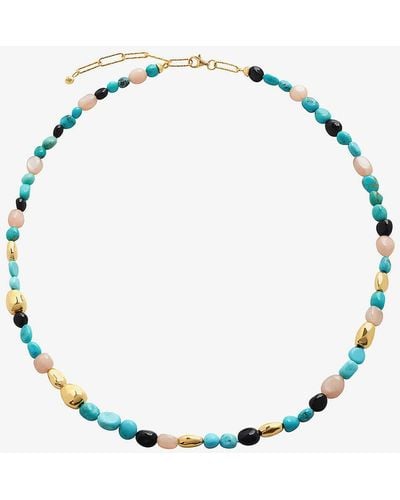 Monica Vinader Rio Multi 18ct -plated Vermeil Sterling-silver, Turquoise, Peach Moonstone And Black Onyx Beaded Necklace - Metallic