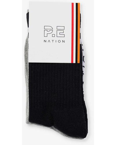 P.E Nation Marathon Logo-print Pack Of Two Stretch-cotton Blend Socks - White