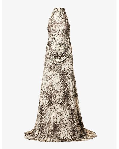 Givenchy Abstract-pattern High-neck Stretch-woven Gown - Natural