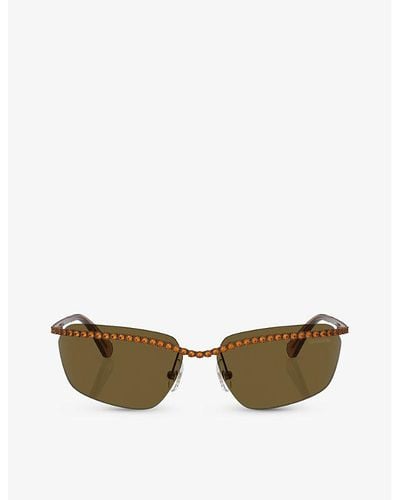 Swarovski Sk7001 Rectangle-frame Gem-embellished Metal Sunglasses - Brown