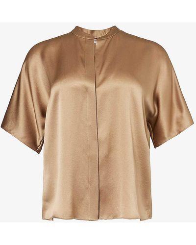 Vince Round-neck Short-sleeved Silk Top - Natural