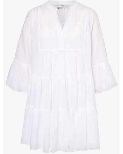 Devotion Twins Lavrentia V-neck Cotton-poplin Mini Dress - White