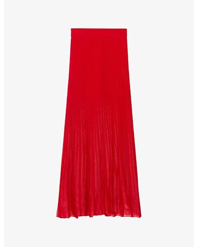 Claudie Pierlot Maryline Pleated High-rise Woven Maxi Skirt - Red