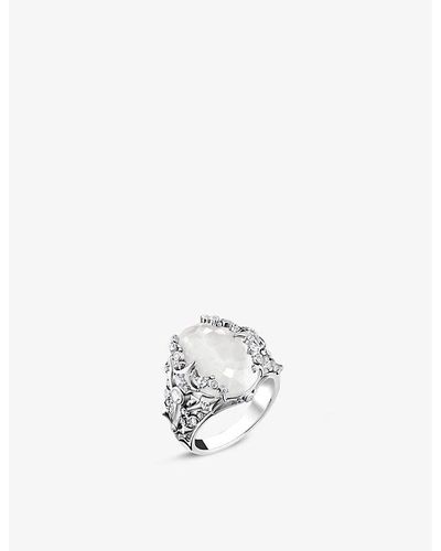 Thomas Sabo Embellished Sterling Silver, Zirconia And Milky Quartz Cocktail Ring - White
