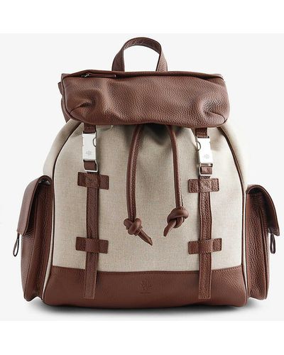 Eleventy Flap-pocket Leather-trimmed Cotton-canvas Backpack - Brown