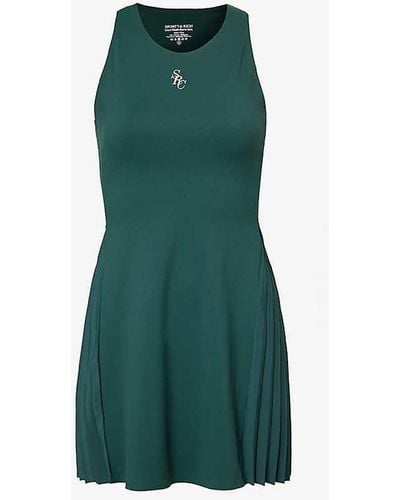 Sporty & Rich Logo-embroidered Sleeveless Stretch-woven Mini Dres - Green
